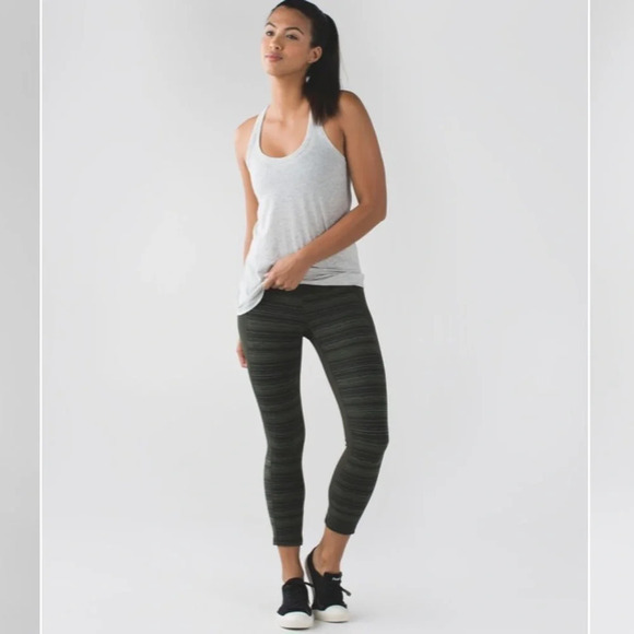 Lululemon Give Me Qi Crop Cyber Stripe Gator Fatigue Green black 21277 - Picture 3 of 11